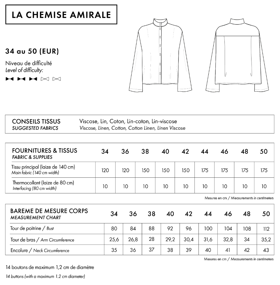 【Printed pattern】Chemise Amirale