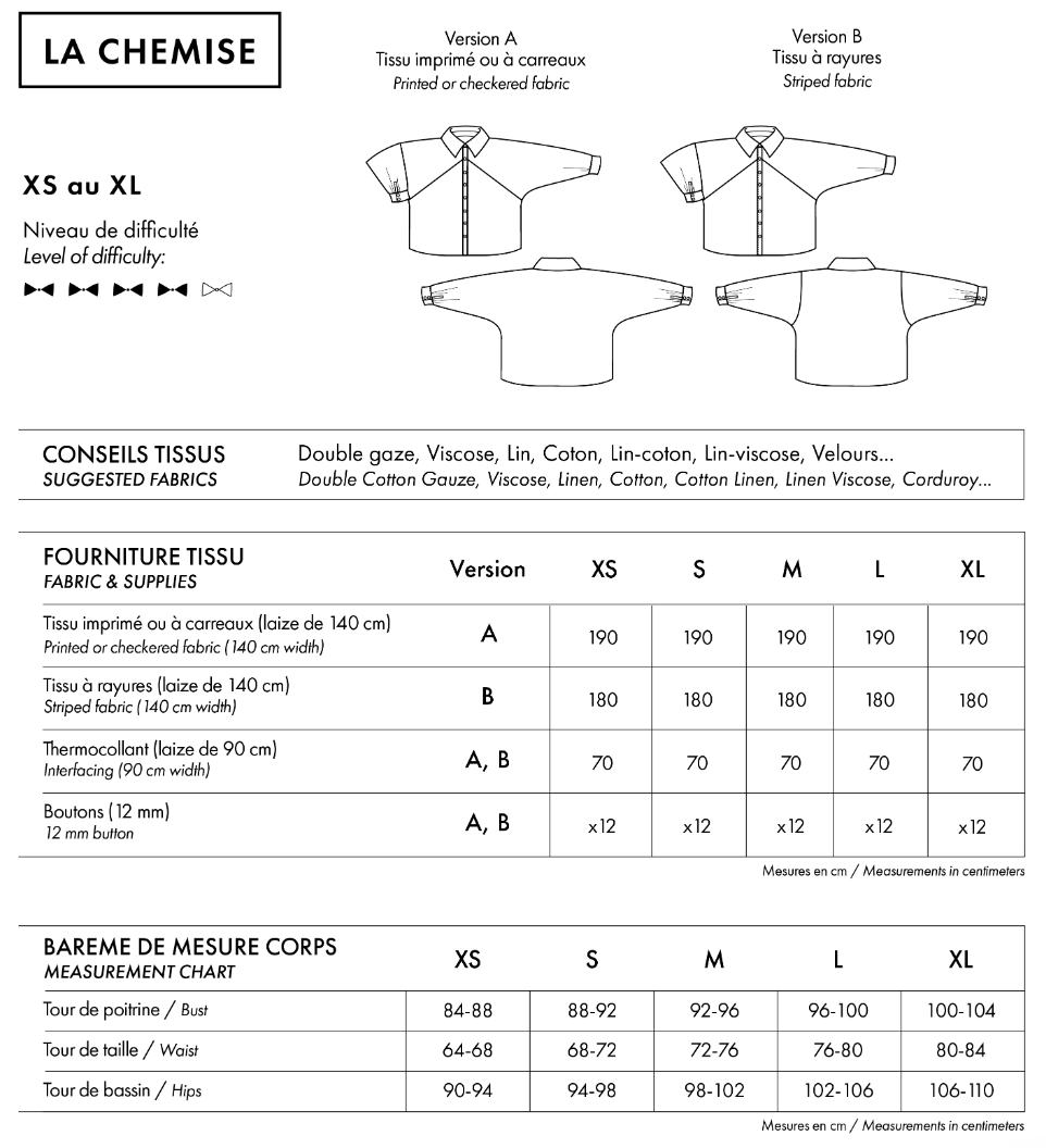 【Printed pattern】La Chemise