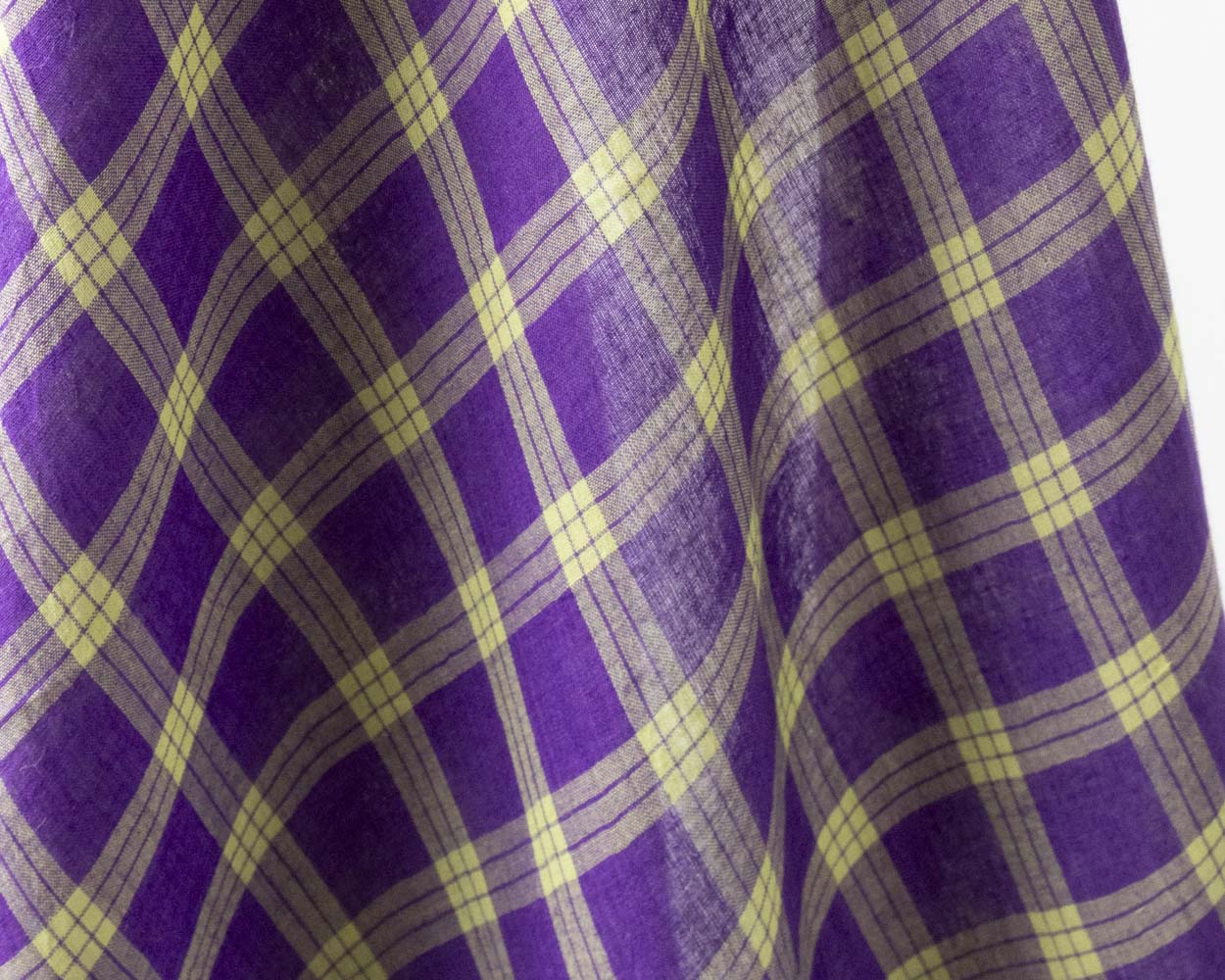 Cotton Khadi - 紫×黄緑タータンチェック