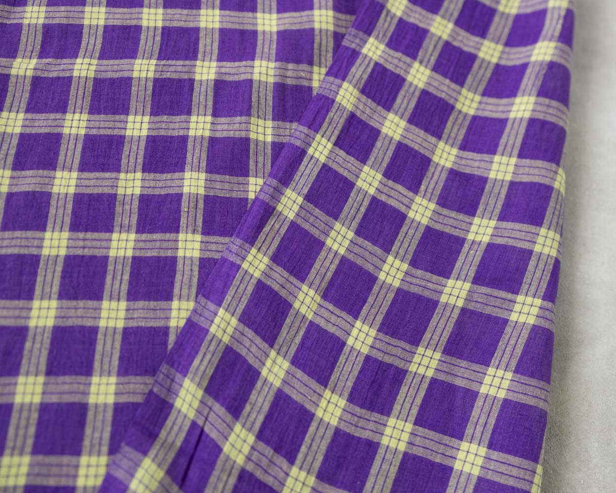 Cotton Khadi - 紫×黄緑タータンチェック