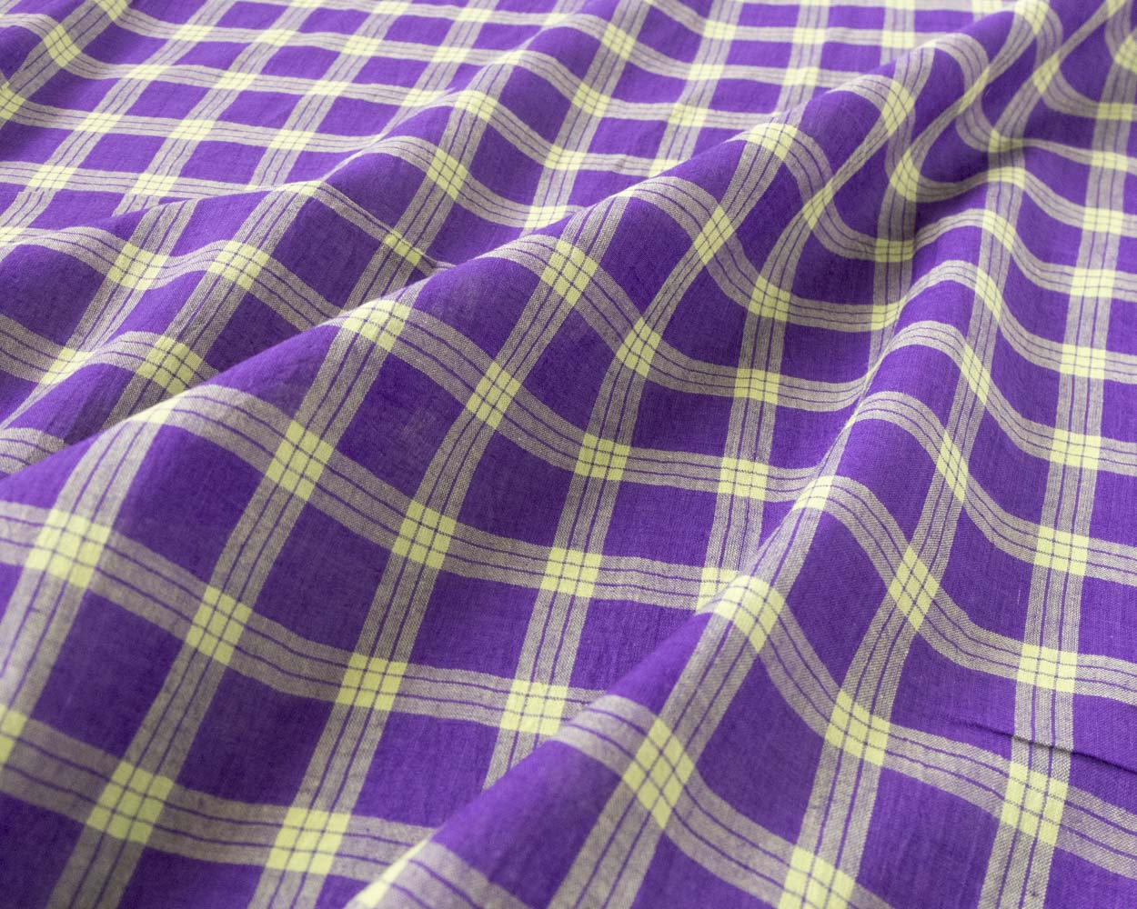 Cotton Khadi - 紫×黄緑タータンチェック