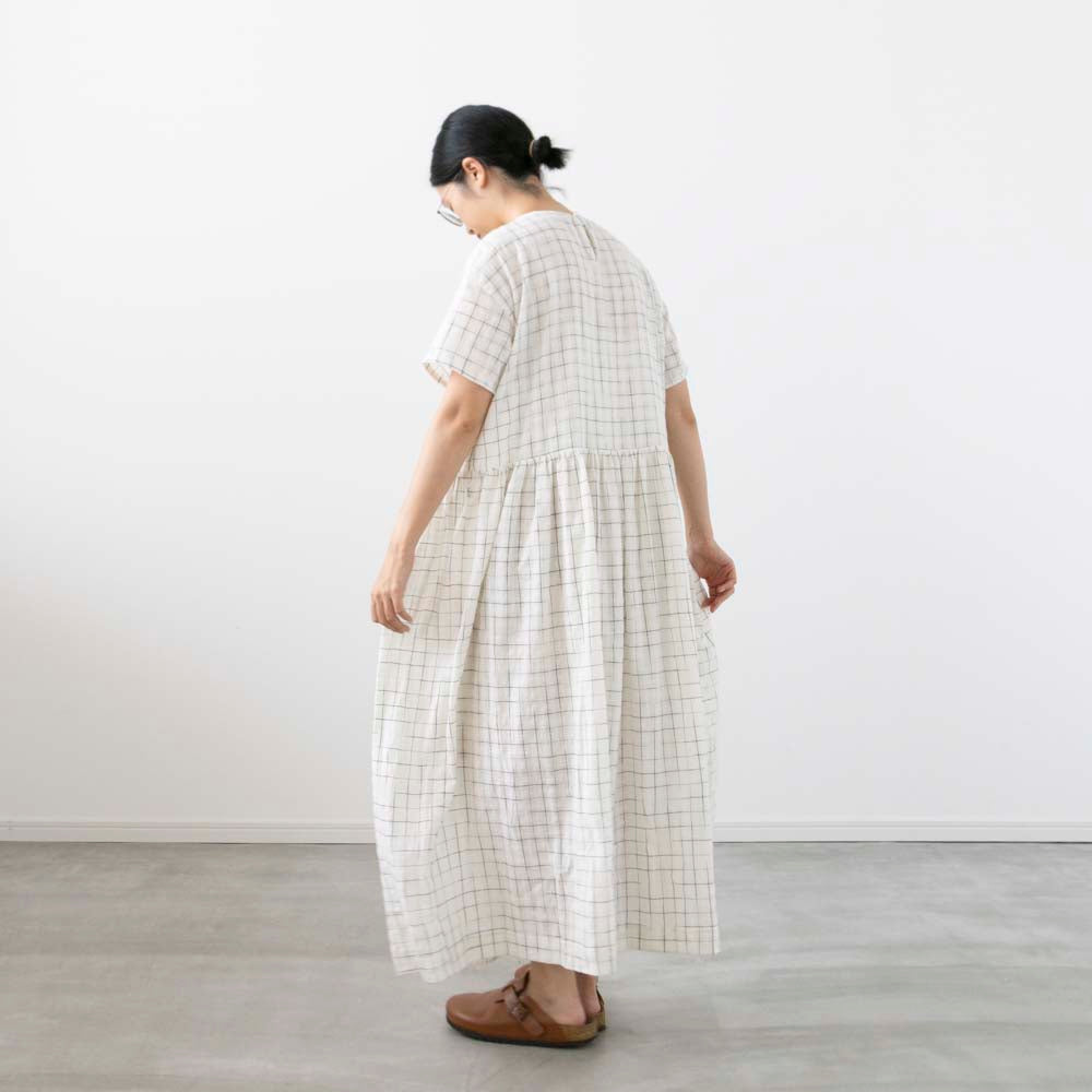Cotton Khadi - 白×黒グラフチェック