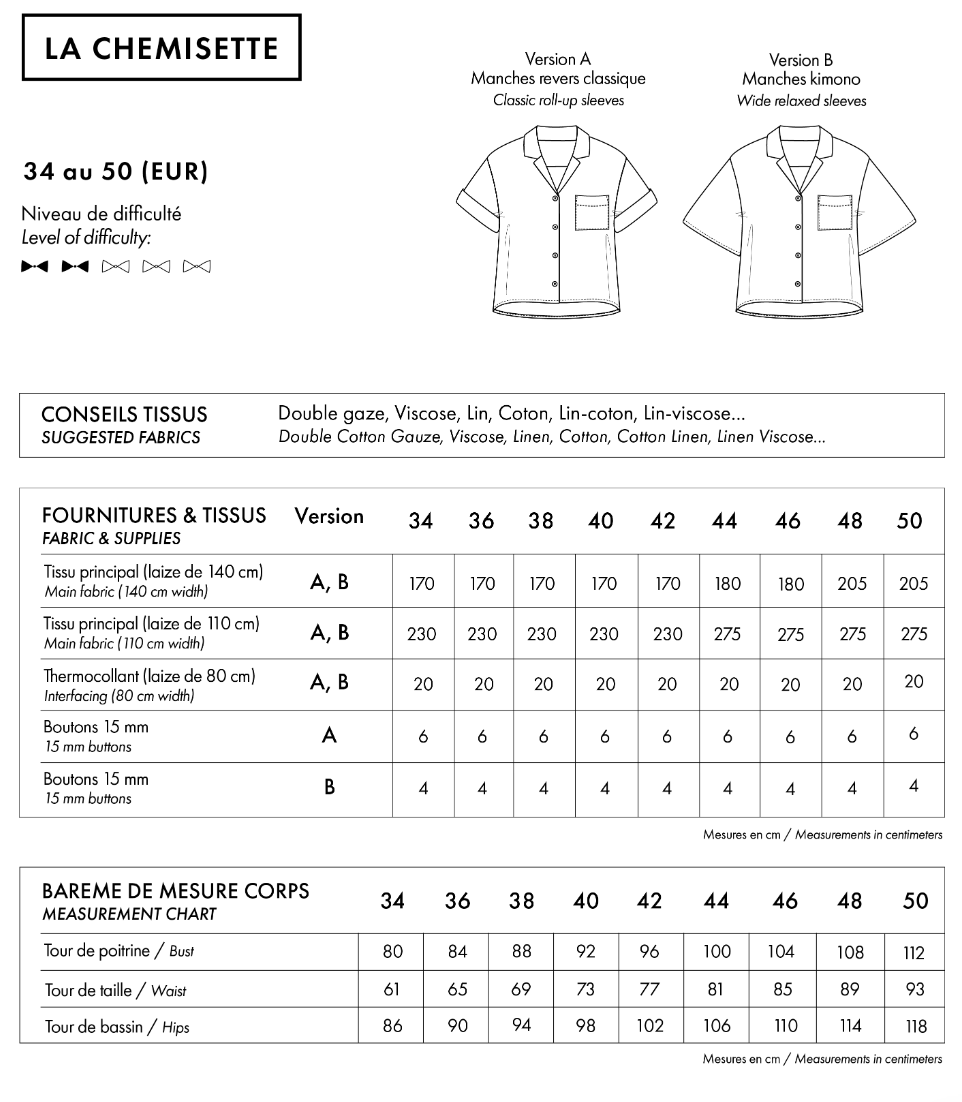 【Printed pattern】La Chemisette