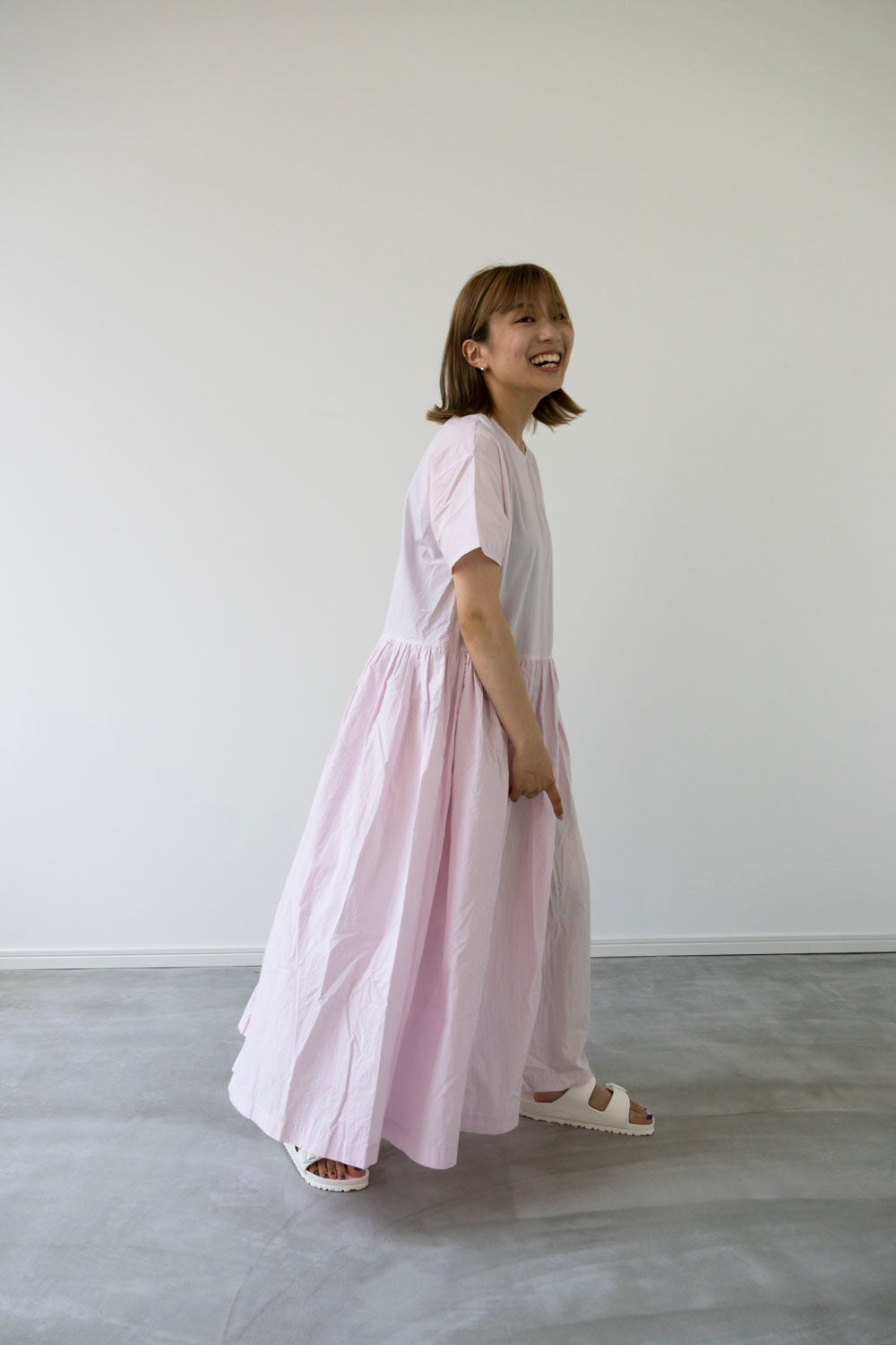 【kit】Short sleeve gather dress -Paper タイプライター -