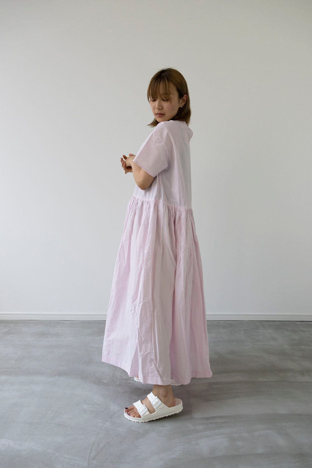 【kit】Short sleeve gather dress -Paper タイプライター -
