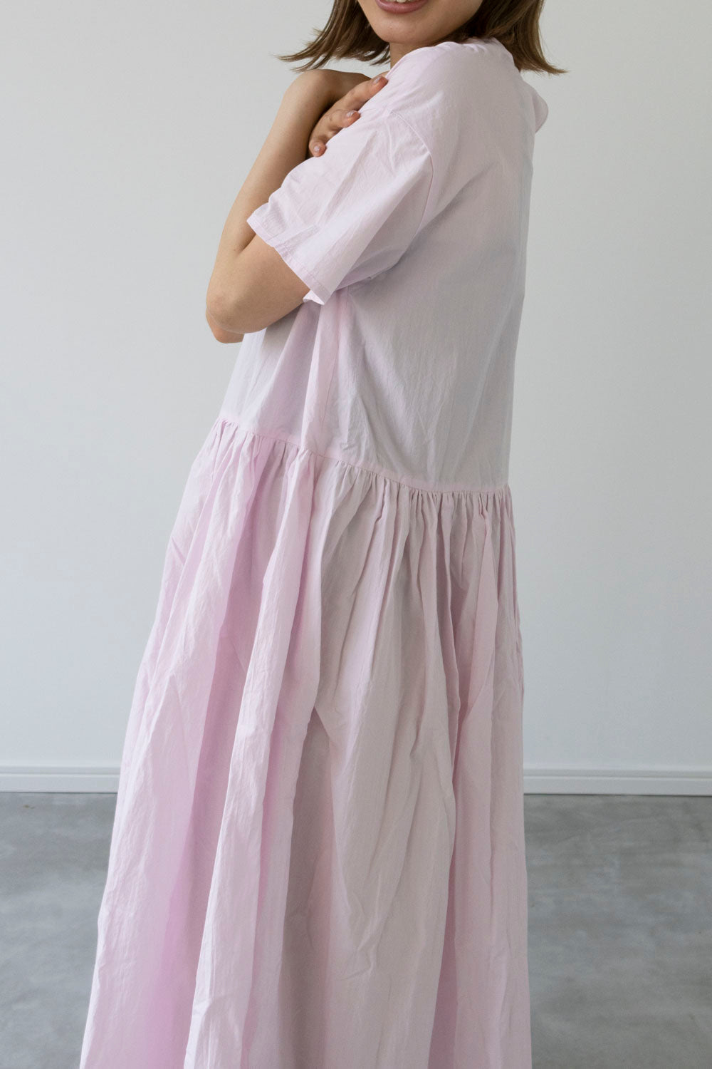 【kit】Short sleeve gather dress -Paper タイプライター -
