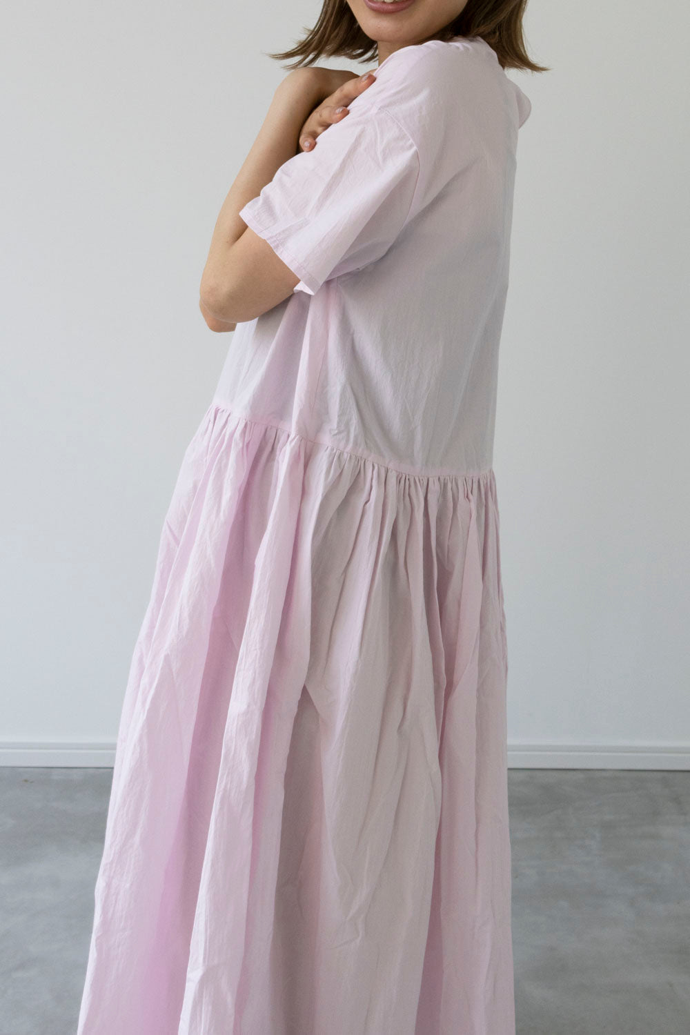 【Printed pattern】no.7 Short sleeve gather dress